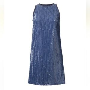 Carmen Marc Valvo Denim Blue Full Sequin Shift Dress- Size 4